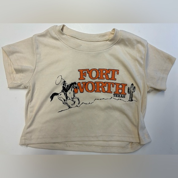 Fort Worth Texas western cowgirl short sleeve beige crop top women's Small - Picture 2 of 6